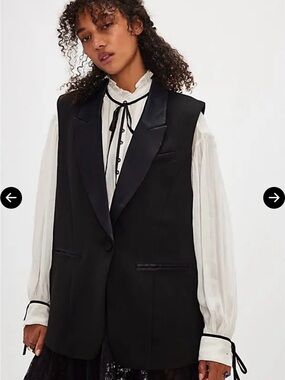 Free People Sleeveless Black Tailored Tuxedo Vest